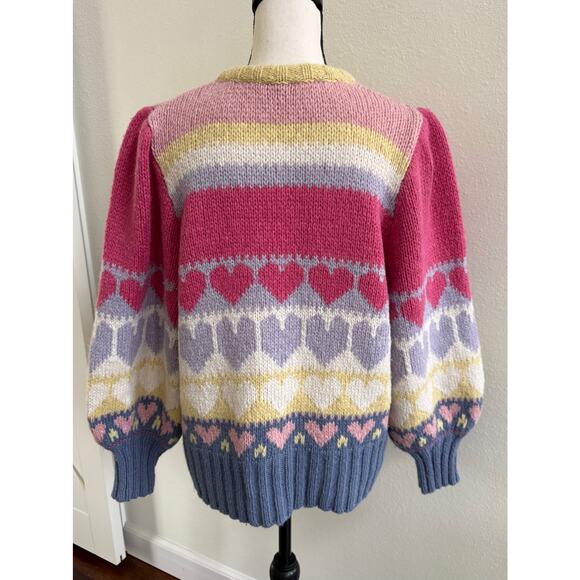 LoveShackFancy Shirelle Puff-Sleeve Heart Sweater Wool Alpaca Pink Icing Medium - Picture 8 of 15